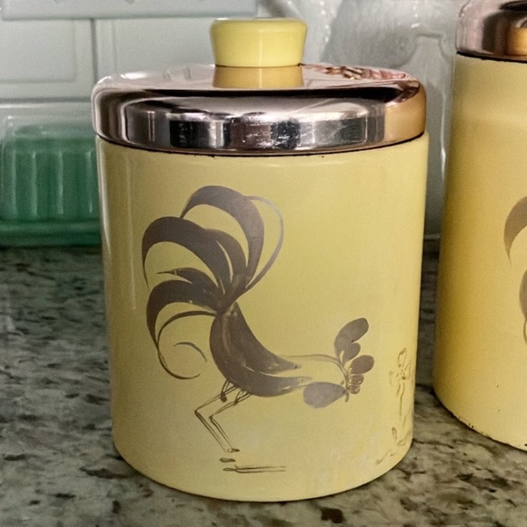 Vintage 1960s Ransburg Indianapolis Yellow Chicken Nesting Canisters Copper Lids - Picture 2 of 15
